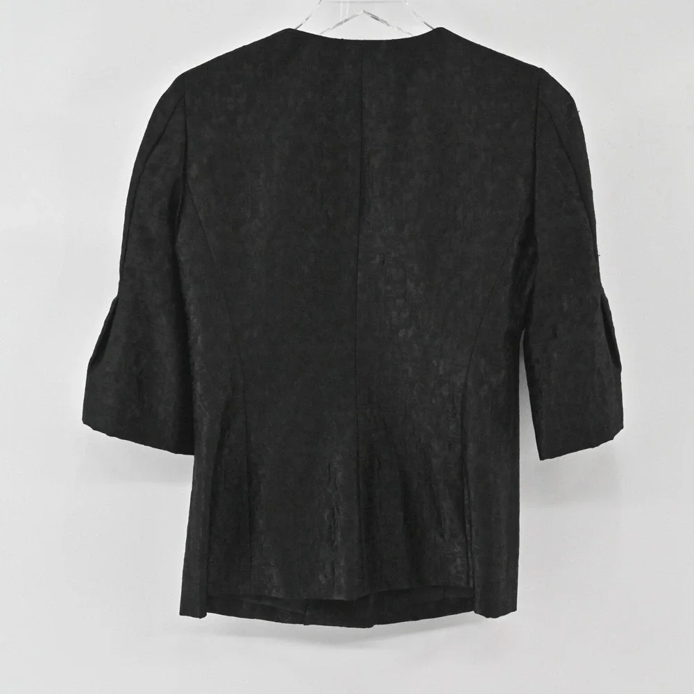 Anne Klein Textured Wool Blazer Womens Size 2 Black Bell Sleeve Vintage‎ 00s